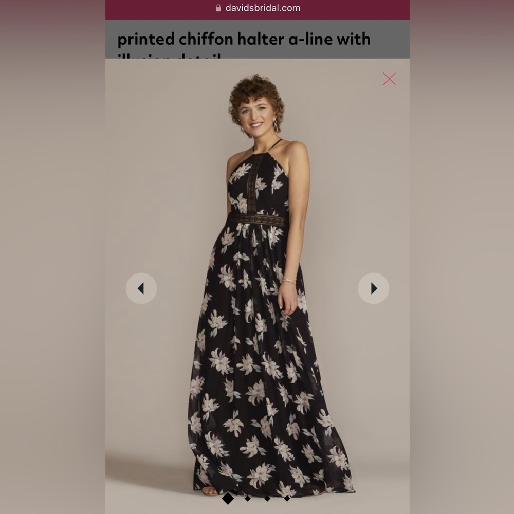 NWT, floral chiffon halter a-line with illusion detail, size 2